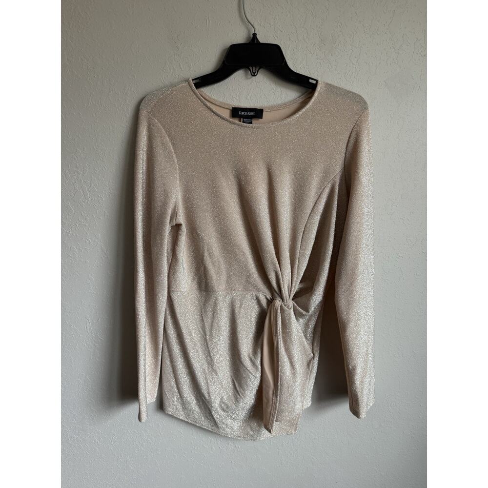 NWT Karen Kane Pink Chill Shimmer Twist Top Blouse Womens L Shimmer Coquette